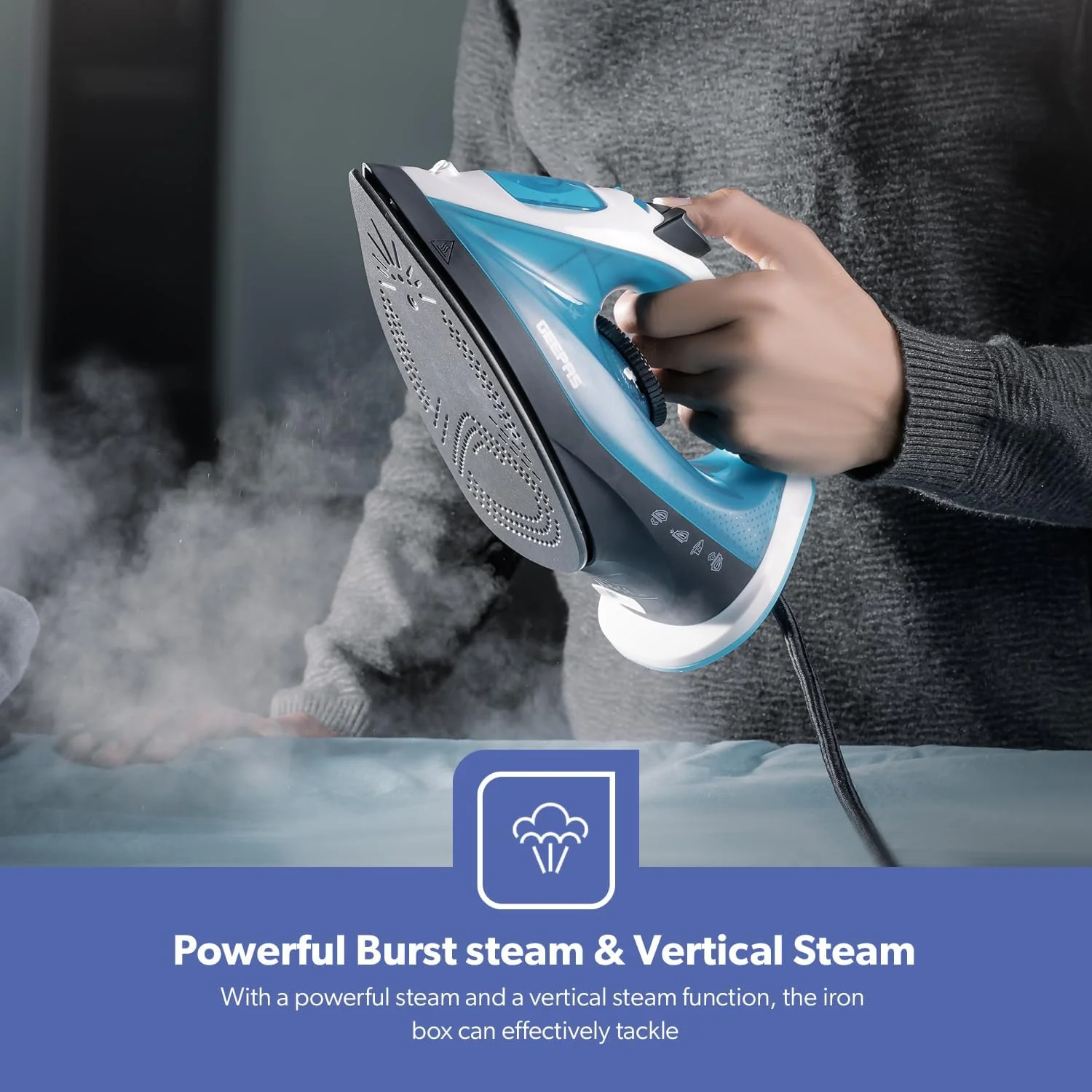 Geepas 1600W Multifunctional Steam Iron for Crisp Ironed Clothes – Non-Stick Soleplate, Wet/Dry Function & with Temperature Control - Image 7