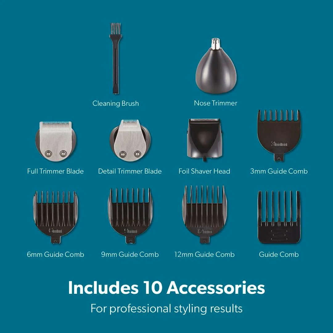 Geepas 11-IN-1 Rechargeable Grooming Set- GTR8300| With 6 Interchangeable Heads and 4 Comb Attachments| Includes a Charging Stand| Prefect for Home and Professional Styling| Black - Image 6