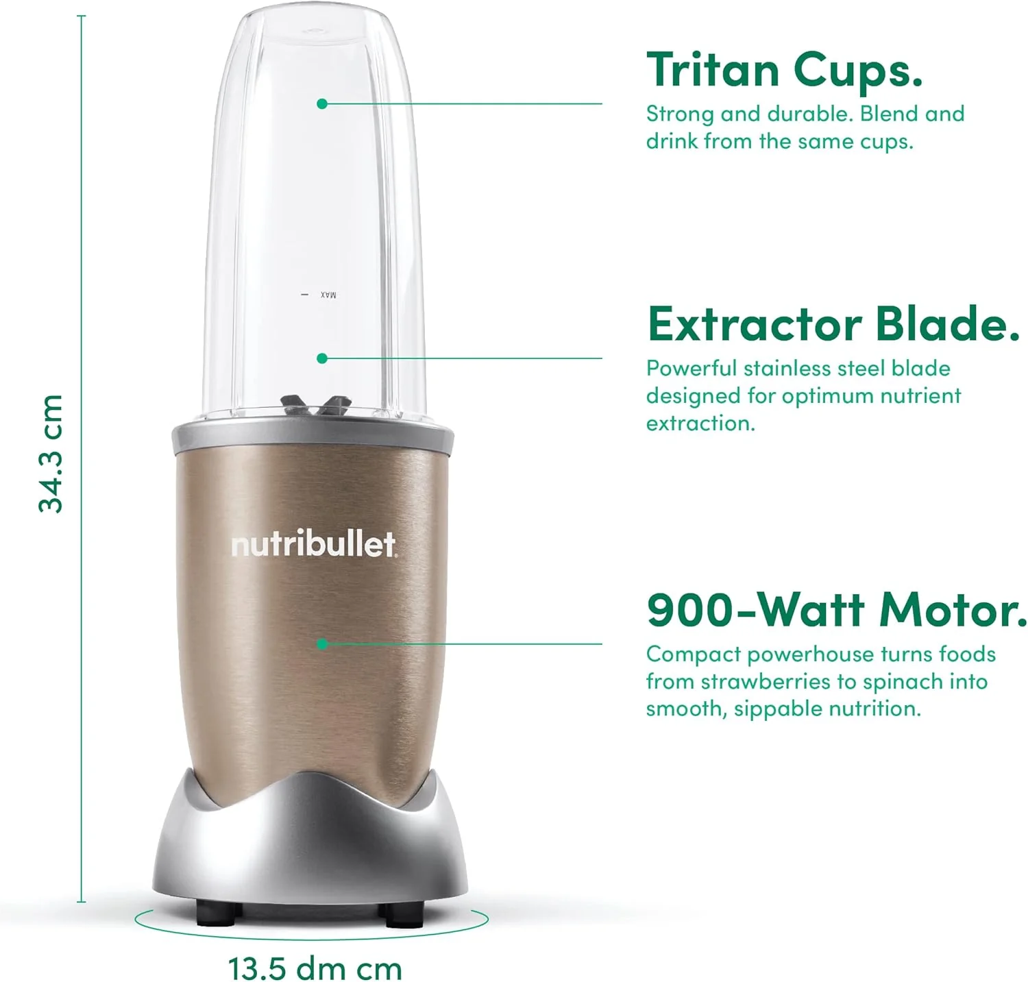 NutriBullet PRO 12-Piece High-Speed Blender/Mixer System, 900 watts, Copper Gold - Image 7