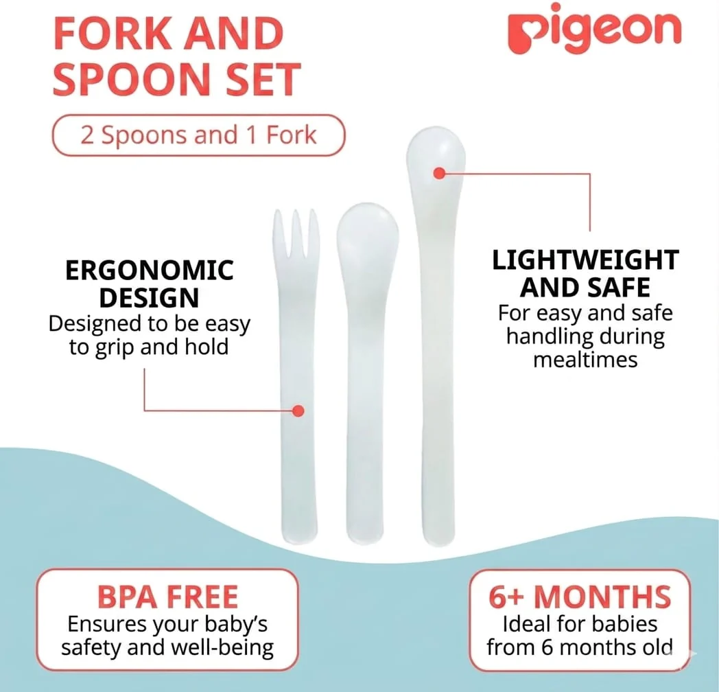 Pigeon Plastic Spoon And Fork Set, 6 Months, 3 Piece [03310],Assorted Colors - Image 2