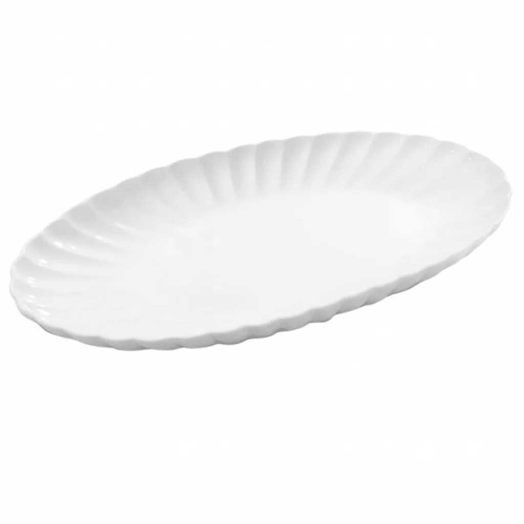 Symphony Collection – 30 x 18 x 3 cm White Ceramic Groove Oval Serving Tray