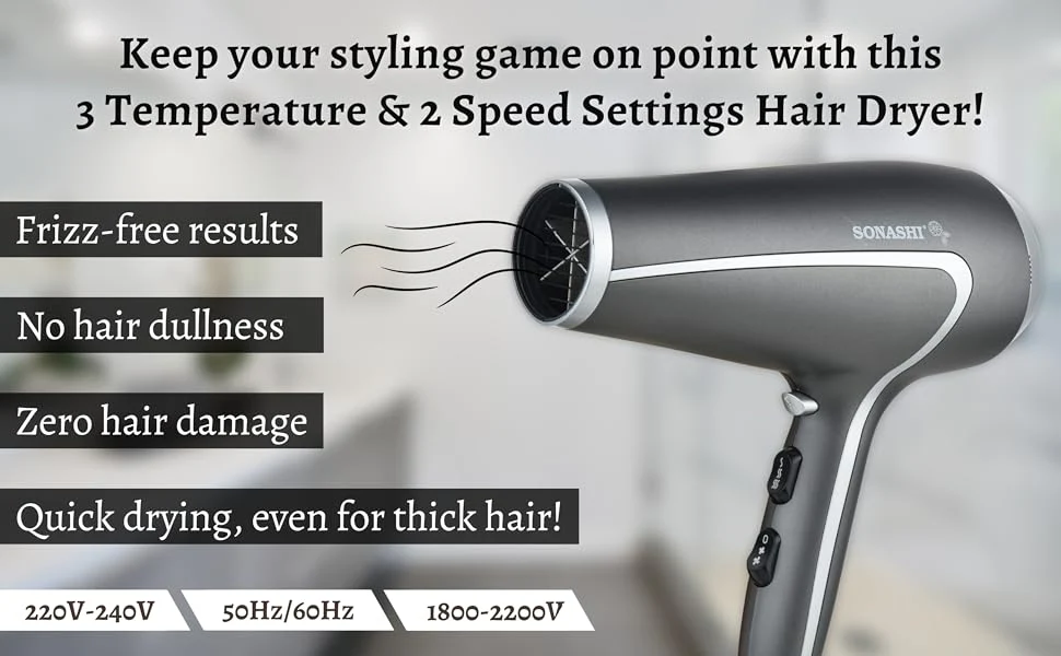 Sonashi 3 in1 Hair Dressing Set With Hair Dryer Hair Straightener And Hair Curler Featured With Ceramic Plates Wet And Dry Function Light Indicator 360 Swivel SBS-800 Grey - Image 6