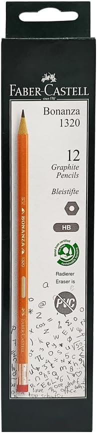 Faber-Castell Bonanza 1320 HB Graphite Pencils with Eraser Tip – Box of 12