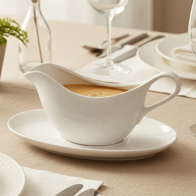 Symphony Premium White Porcelain Gravy Boat & Tray – 325 ml - Image 2
