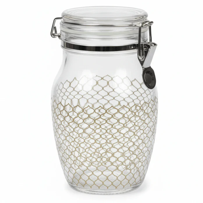 Finili Premium Airtight Acrylic Clip-Lock Storage Canister – Transparent Body with Elegant Golden Design, 14 × 22 cm