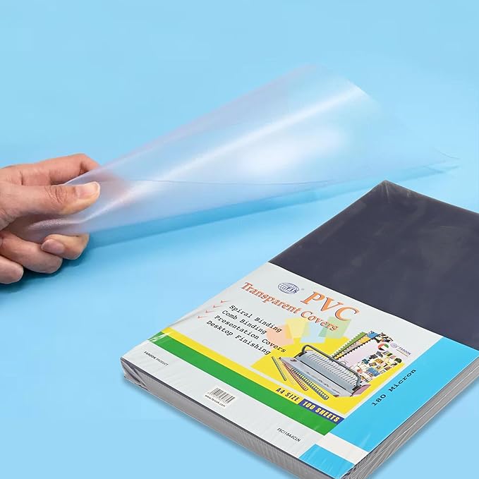 Fis PVC Transparent Cover, A4 Size(210x297mm), 180 Micron Thickness, Packet of 100 Sheets, Clear Transparent View - Image 5