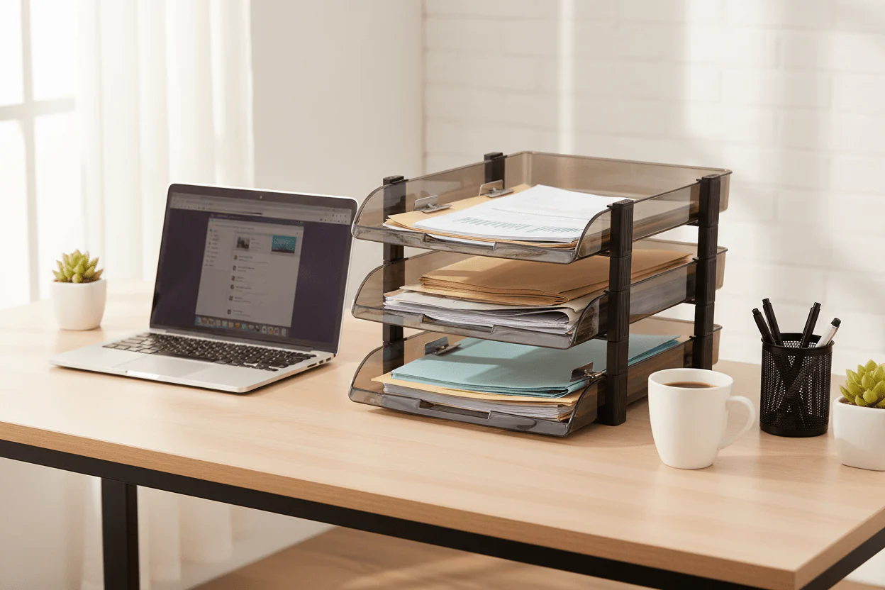 FIS FSOT-5033 Flexible Stacker File Tray – 3-Tier, Smoky 38*25*22 cm - Image 3
