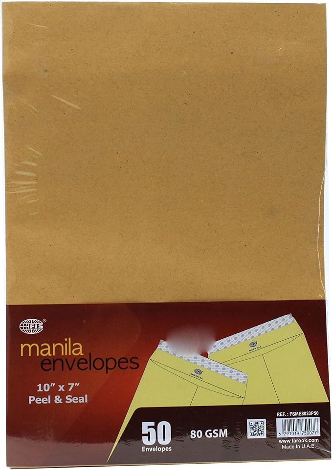Fis Brown Envelopes 12.75X9 Peel& seal 50pc 100gsm