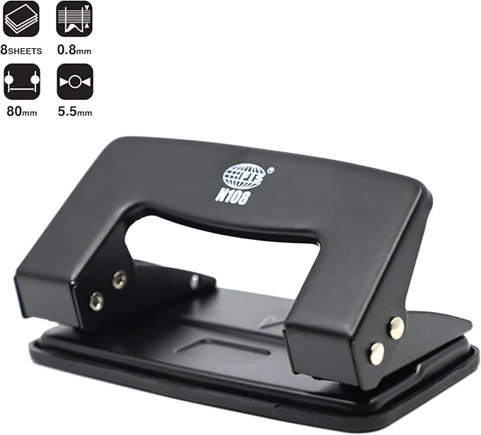 FIS Metal Office Punch N108, 2 Holes Punch, 5.5mm Depth, Up to 8 Sheets Capacity - Image 3
