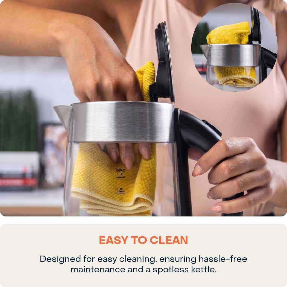 Nutricook Glass Kettle 2200W, 1.7L, Double wall Cool touch exterior, Auto Shut Off, Boil dry Protection, LED Indicator, 360° swivel base, Power Cord Storage - Image 6