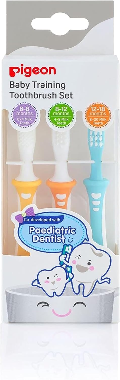 Pigeon Training Tooth Brush Set, Extra Soft Bristles, Soft Grip, Lesson 1, 2, 3, Multi Colour