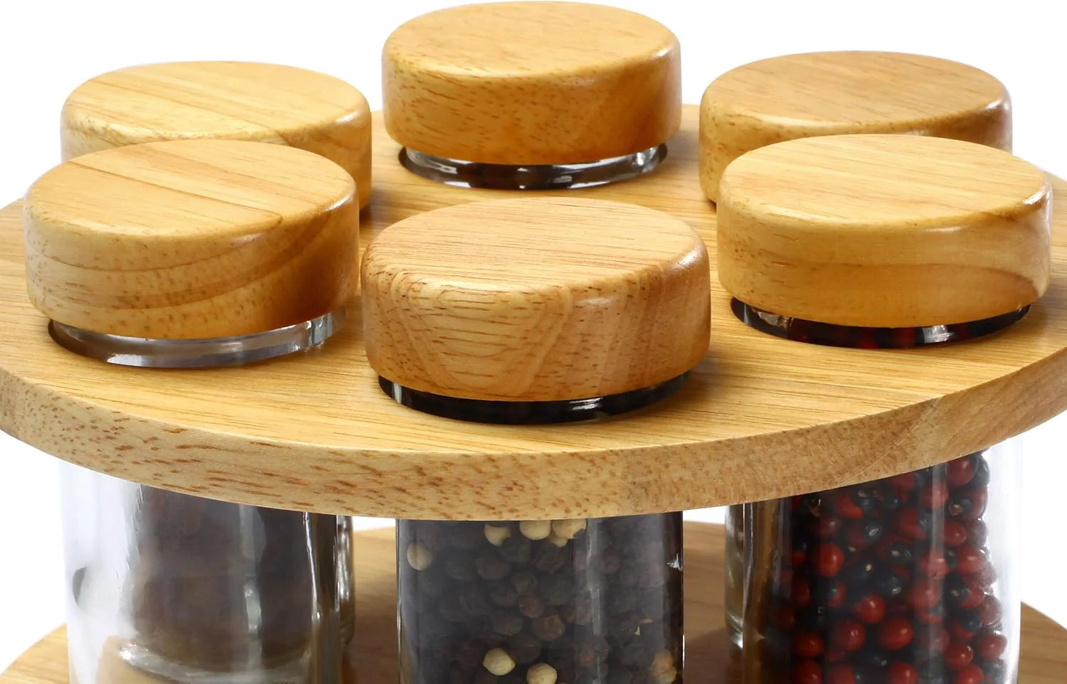 Billi 6Pcs Spice Bottle Set with Wooden Lid & Rotating Stand — 20×12 cm - Image 2