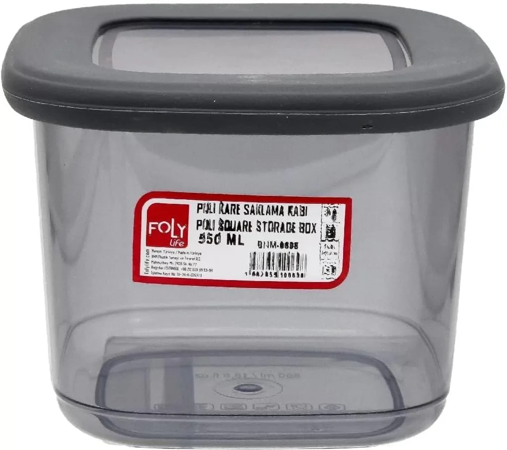 FOLY LIFE Square Food Storage Box 550ml Transparent Gray | Compact BPA Free Container