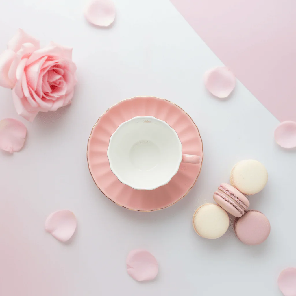 Fresh Life Pink Ceramic Cup & Saucer Set — 260ml | Blush Pink with Gold Rim - Image 3