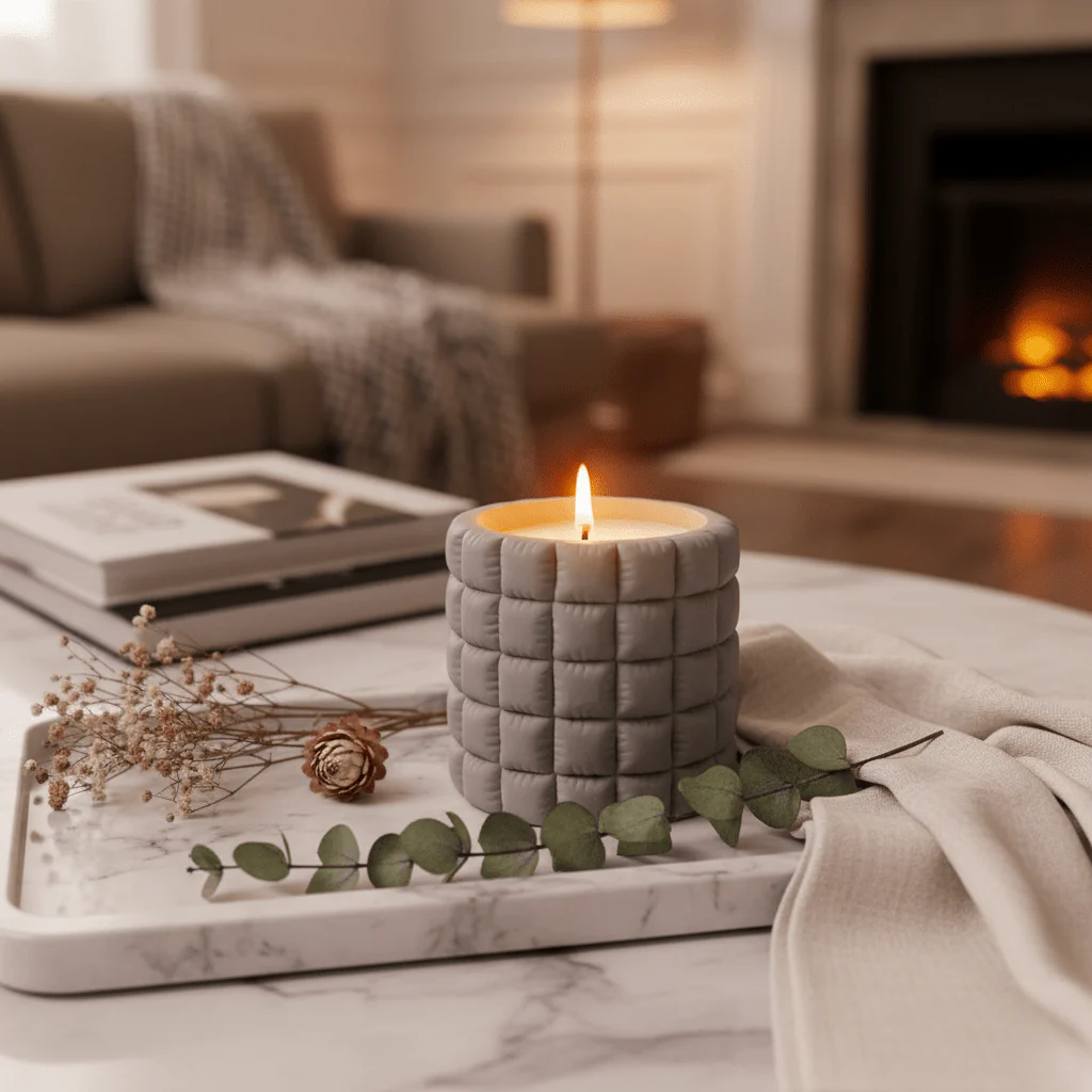 Fresh Touch Scented Candle — Grey Chalk Quilted Cup | 10×9 cm - Image 2