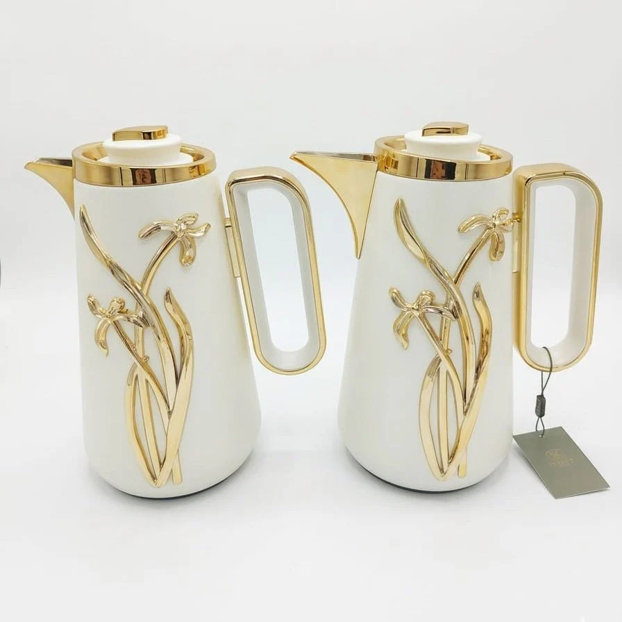 Fursan Classic 2-Piece Vacuum Flask Set 1+1L White with Gold Finish