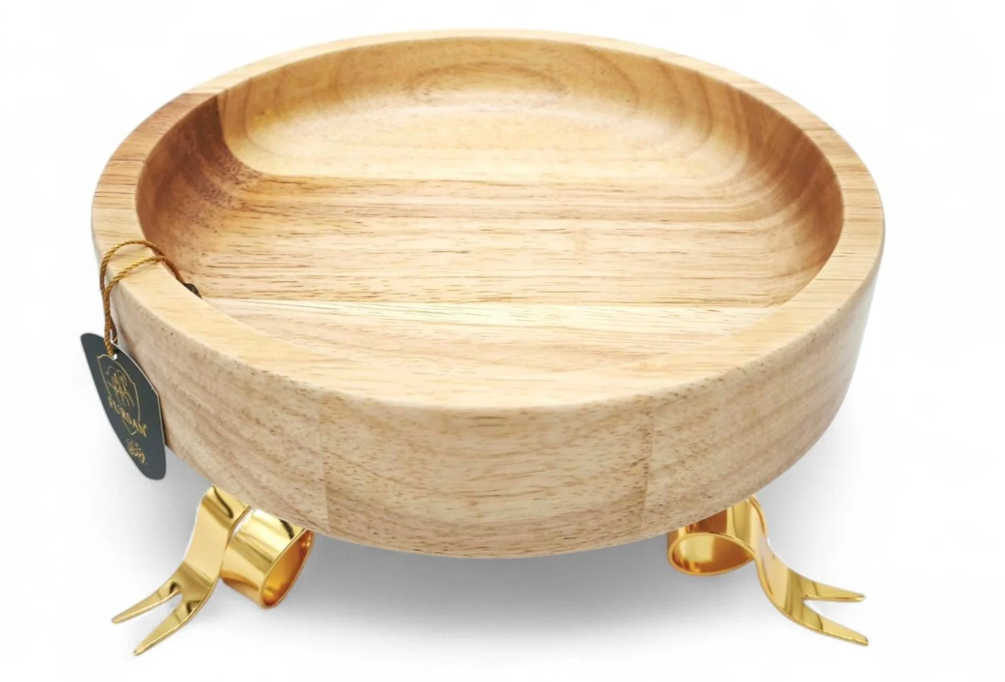 Fursan Date Tray With Stand 24Cm Wooden Gold - Image 3