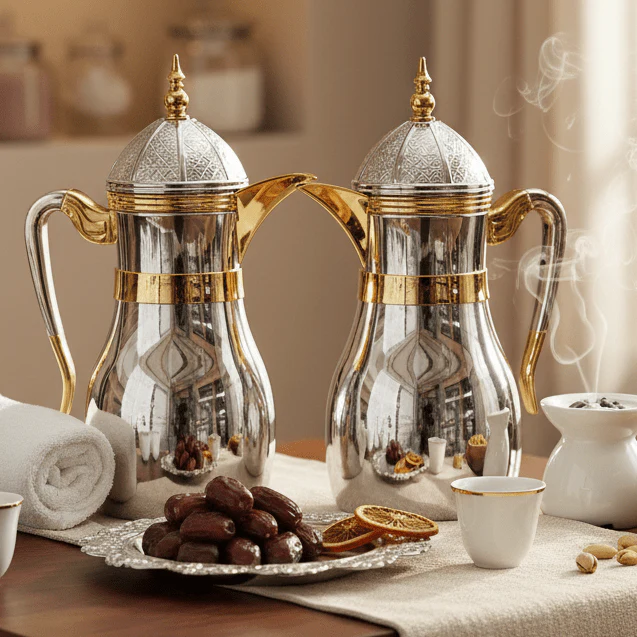 Fursan Luxury Insulated Vacuum Flask Duo Set (2 × 1 Liter) – Elegant Silver Body with Gold Detailing, Durable Construction for Home, Office & Events - Image 2