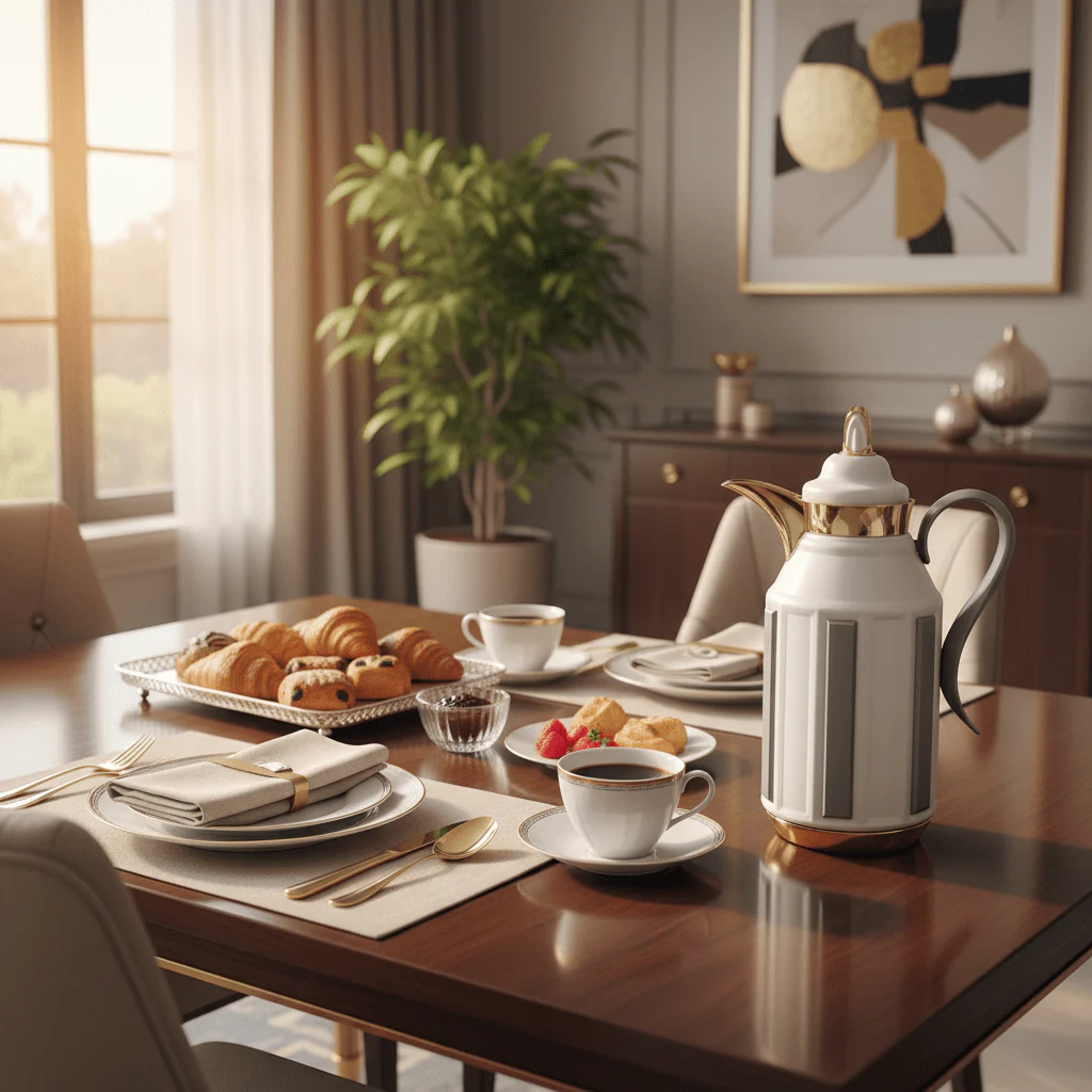 Fursan Premium 2-Piece Vacuum Flask Set 1+1L White & Gold with Grey Accent Model 2 - Image 2