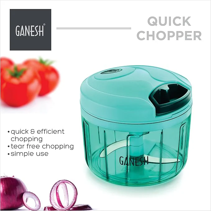 Ganesh Multipurpose Plastic Vegetable Chopper Cutter 3 Blades for Effortlessly Chopping Vegetables and Fruits for Your Kitchen, Pool Green (725 ml) - Image 2