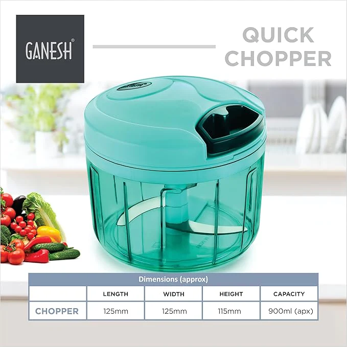 Ganesh Multipurpose Plastic Vegetable Chopper Cutter 3 Blades for Effortlessly Chopping Vegetables and Fruits for Your Kitchen, Pool Green (725 ml) - Image 4