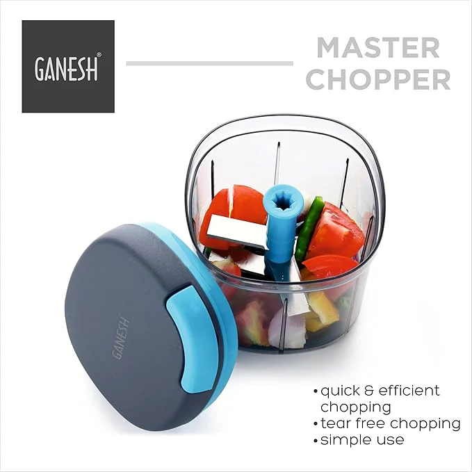 Ganesh Multipurpose Plastic Vegetable Master Chopper with 5 Stainless Steel Blades Blades for Effortlessly Chopping Vegetables and Fruits for Your Kitchen, XL Large Jumbo Chopper (900 Ml) - Image 4