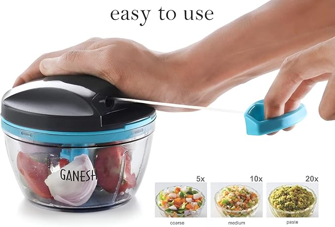 Ganesh Wonder Kitchen Dori Handy Vegetable and Fruit Manual Onion Dry Fruit Salad Maker Vegetable Quick String Chopper Machine, Cutter Ð 3 Stainless Steel Blades (470 ml, Grey) - Image 4