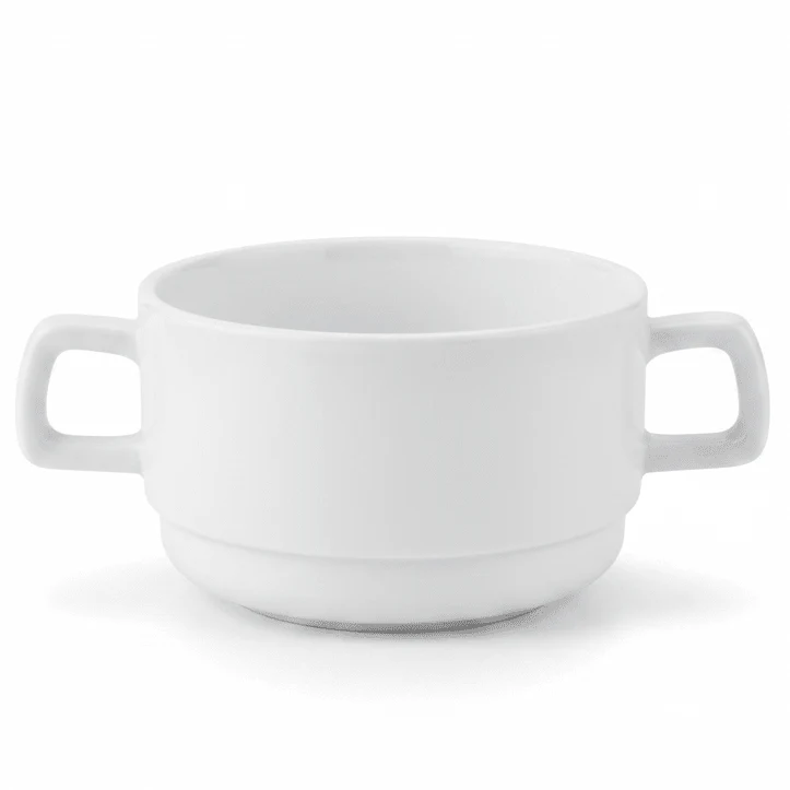 Gastro Plast Premium White Elegant Melamine Soup Bowl with Handle 10×6 cm Heat Resistant