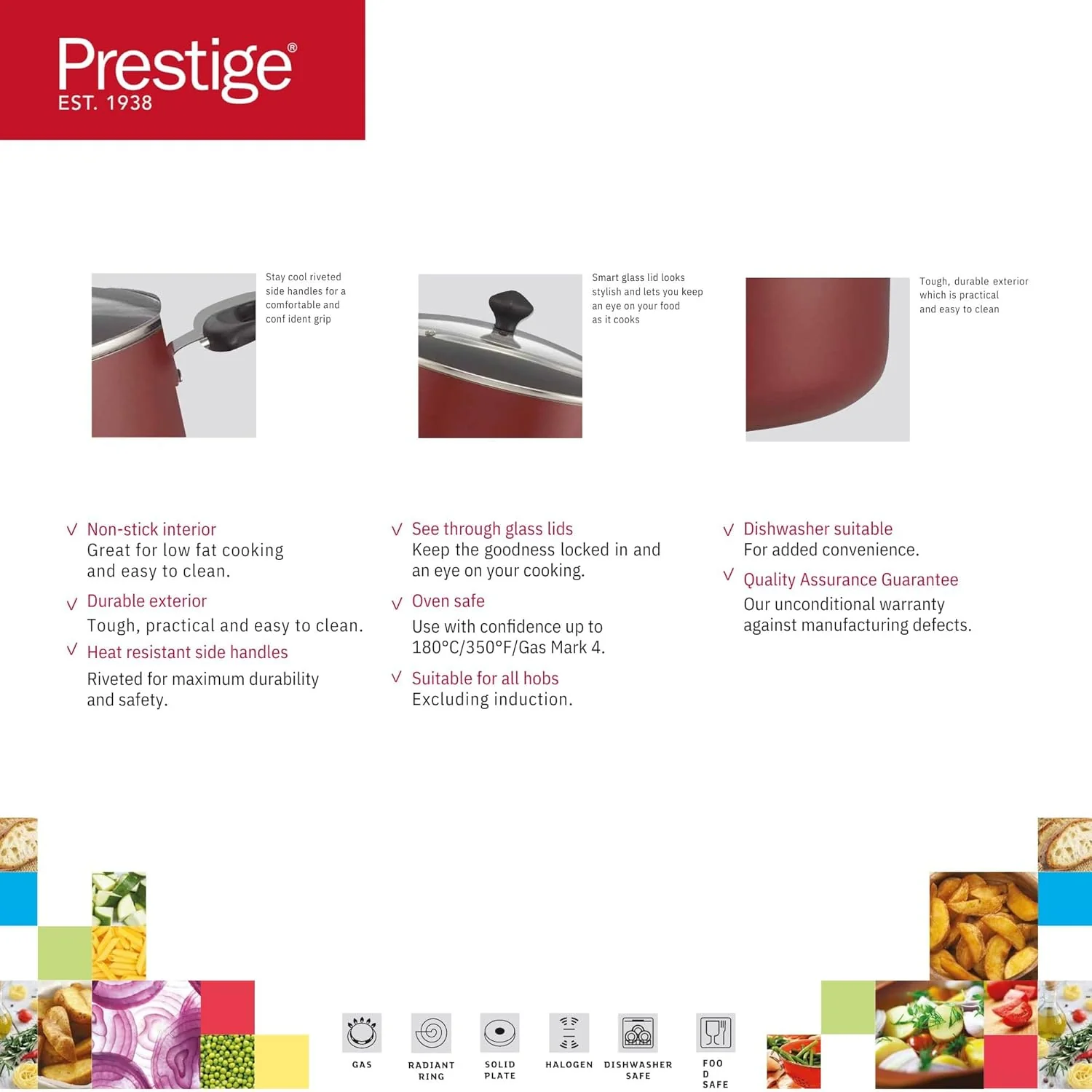 Prestige Value Pack Non-Stick Cookware sets 9 Pcs PR22430 - Red - Image 4