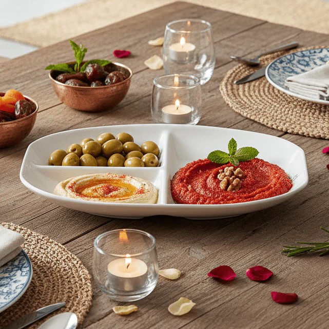 SYMPHONY Collection – 25 cm White Ceramic Three-Section Serving Plate - Image 2