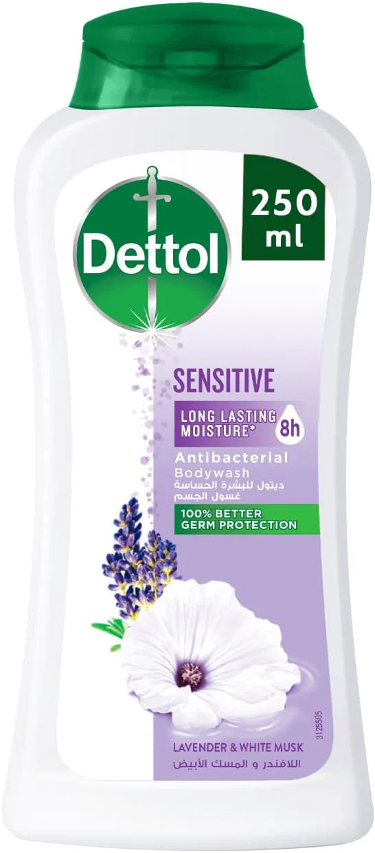 Dettol Sensitive Shower Gel & Body Wash, Lavender & White Musk Scent, 250ml