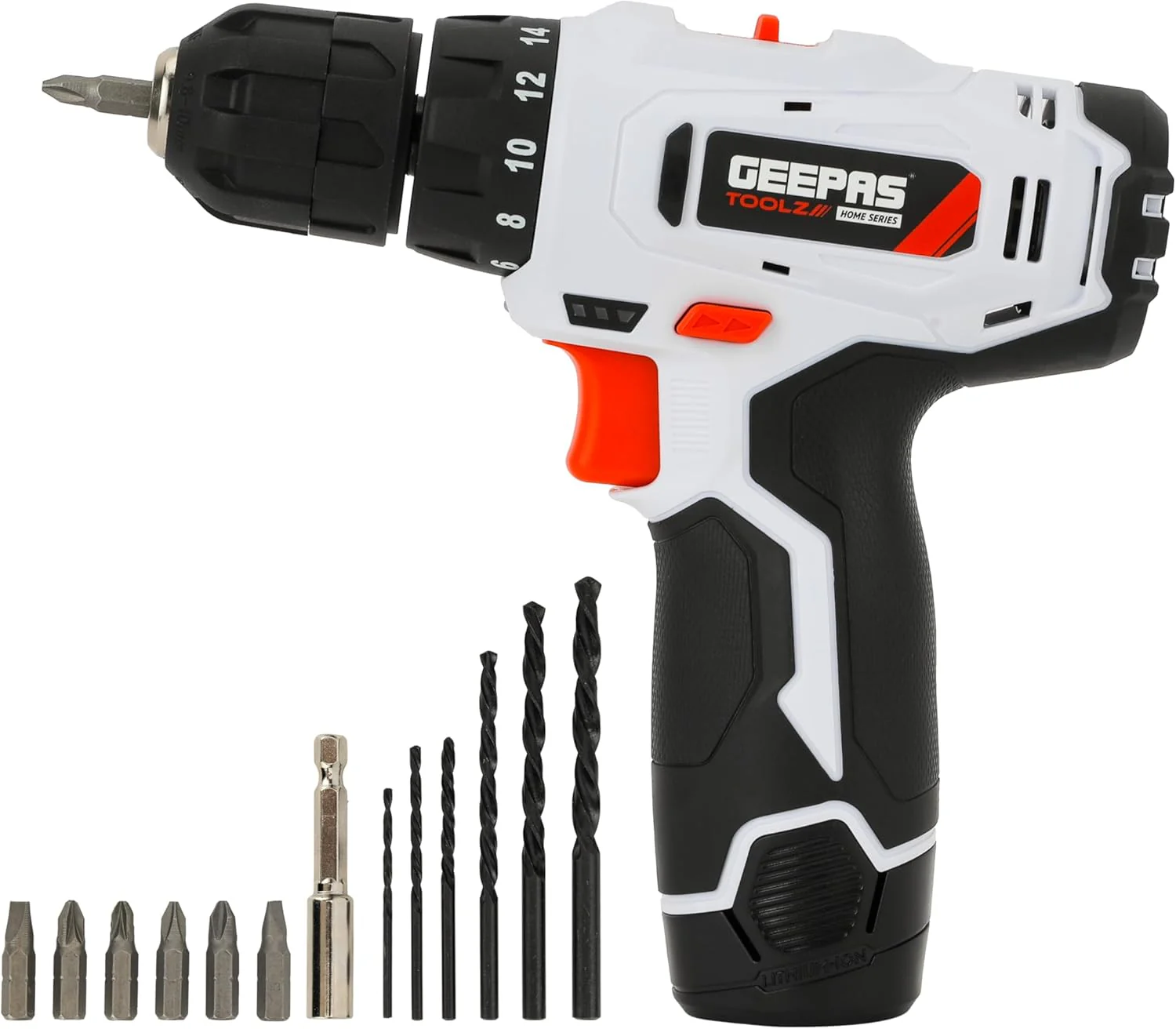 Geepas 12V Cordless Percussion Drill with Hammer Function, 13 Drill Bits & 15+1 Torque Settings, 0–550RPM