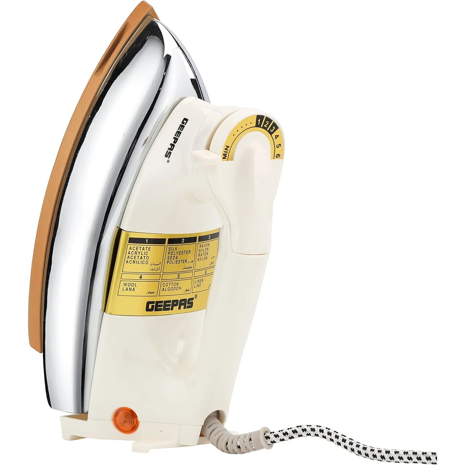 Geepas Automatic Dry Iron- GDI23011| Iron Box with Temperature Settings Dial and Auto Shut Off Function|Suitable for All Kinds of Fabric|7 Years Warranty, White and golden - Image 4