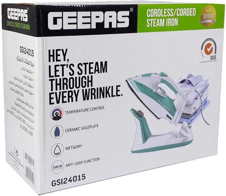 Geepas Cordless/Corded Steam Iron- GSI24015| Wet and Dry Steam Iron Box Handy Design with Powerful Burst Steam, Anti-Drip Function - Image 5