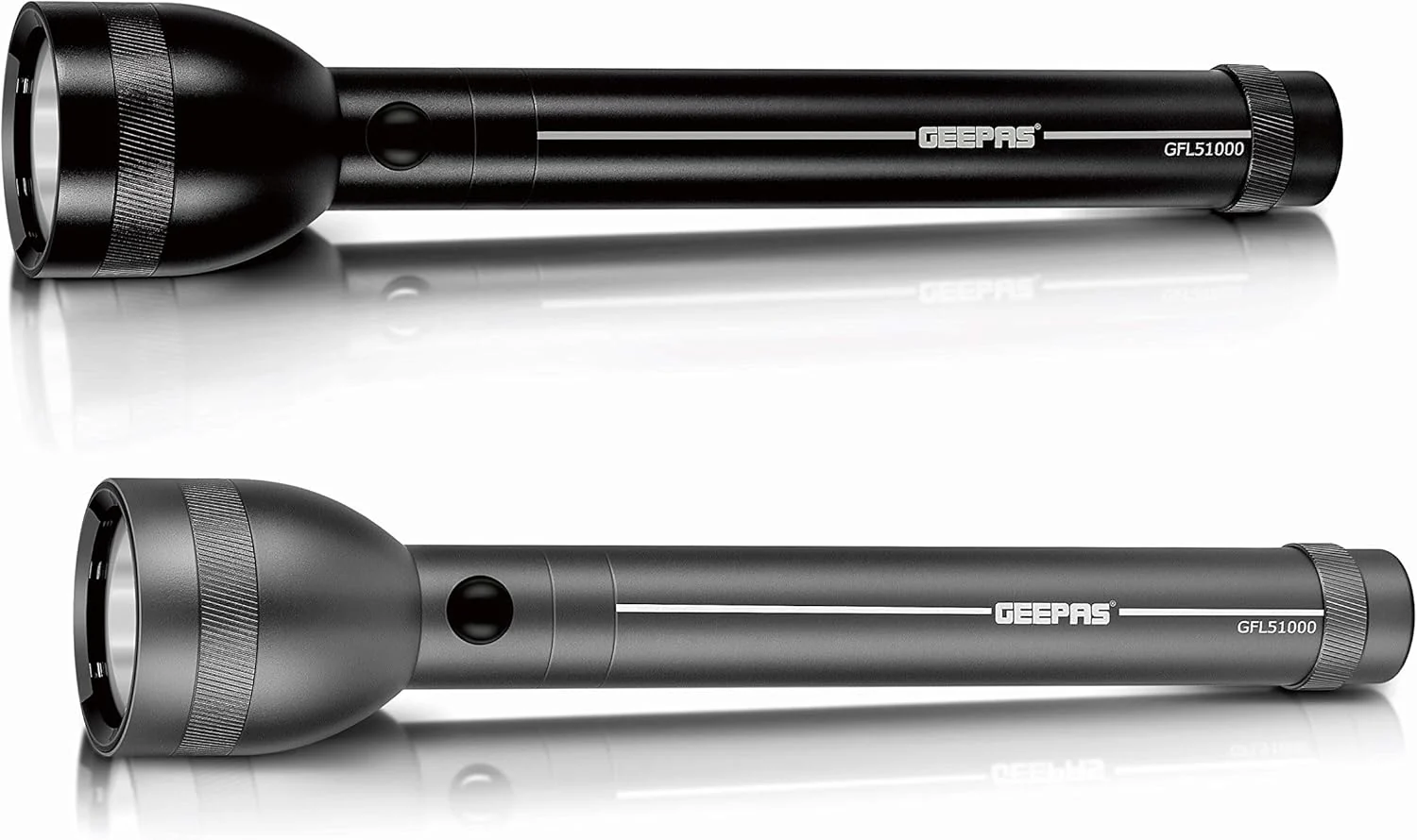 Geepas GFL51000 Hyper Bright Rechargeable LED Torch Light | Built-in 3000mAh Li-ion Battery | 8 Hours Continuous Working | Premium Quality with 2 Years Warranty