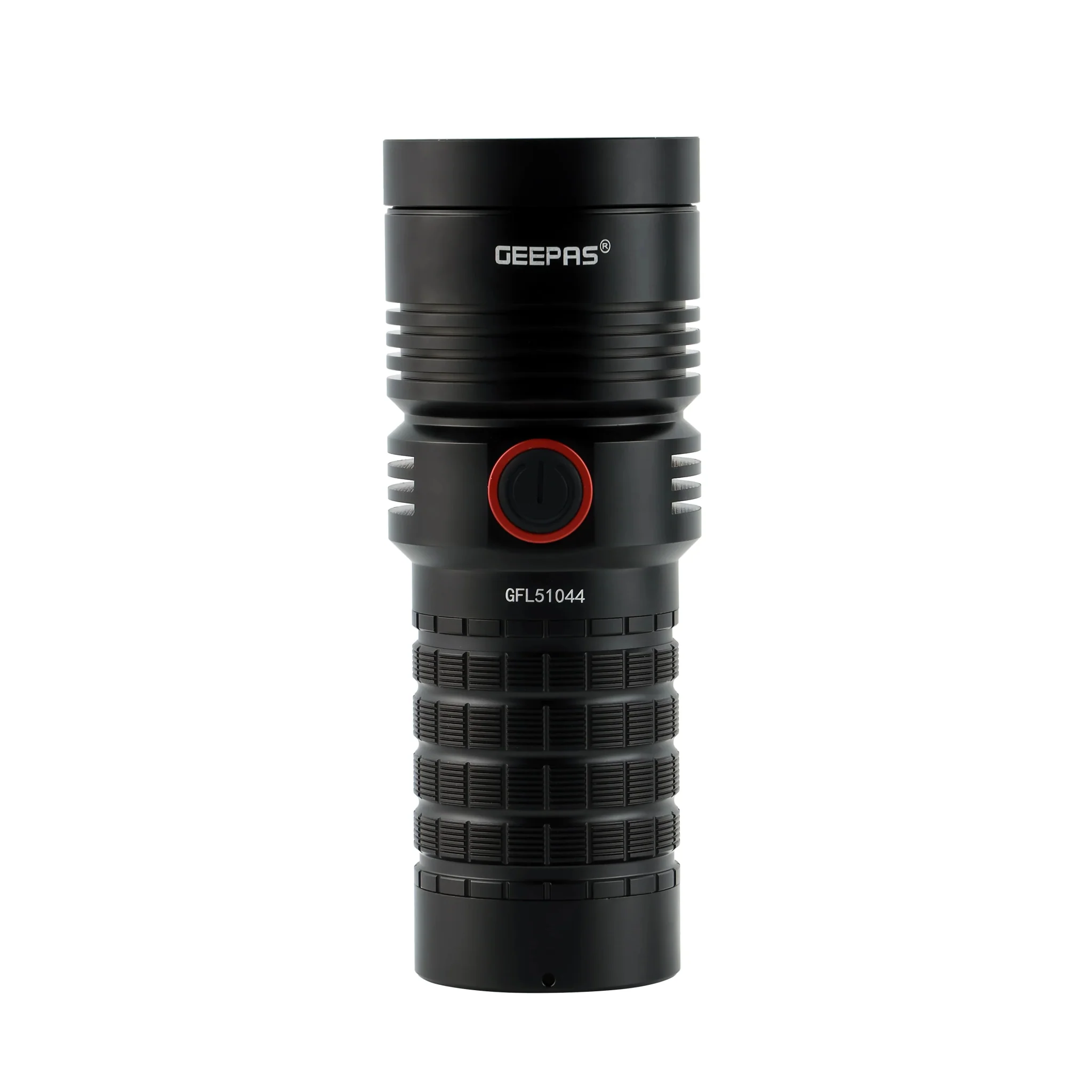 Geepas GFL51044 LED Flashlight with Built-in Power Bank | Waterproof Rechargeable Torch | Black Color | Ideal for Outdoor Adventures