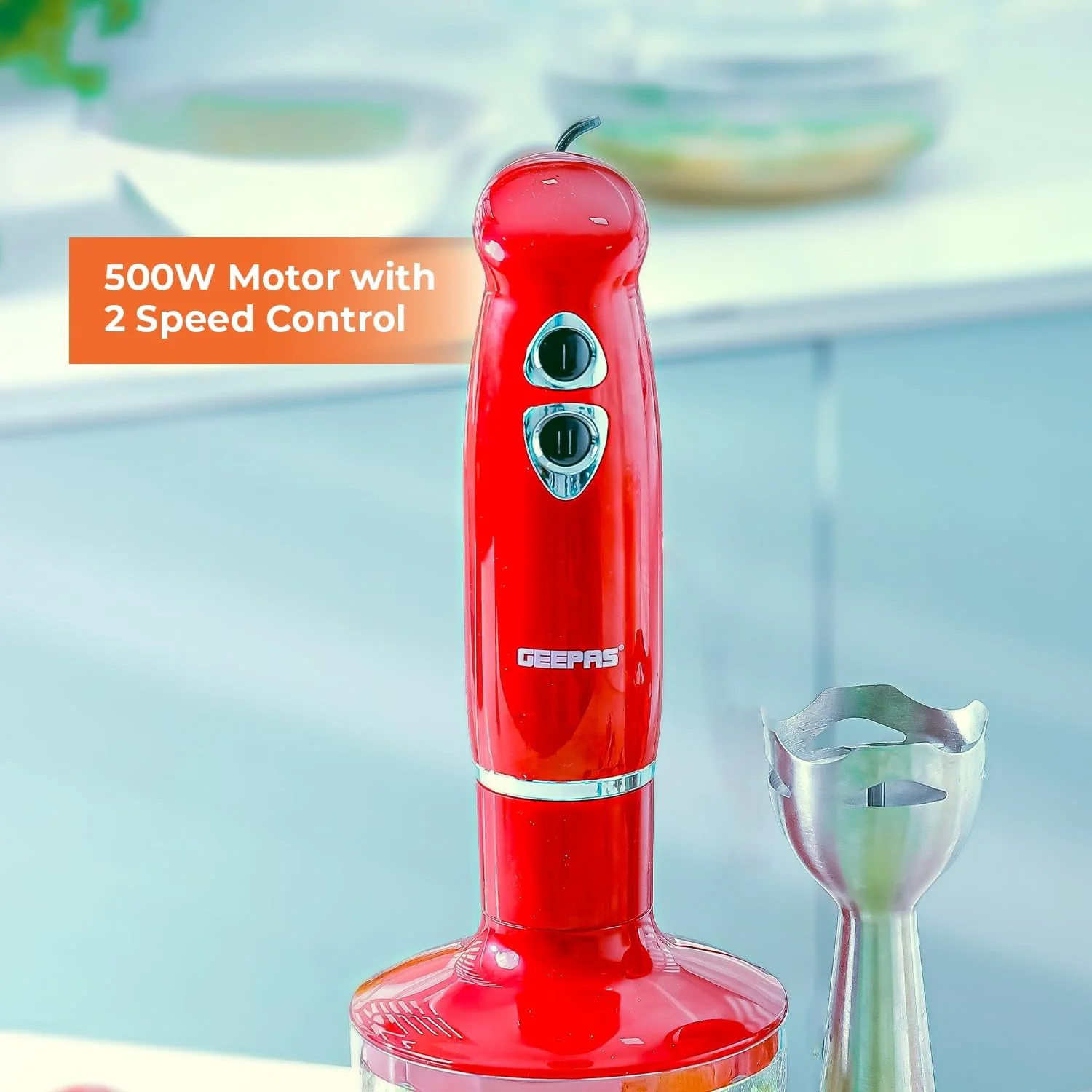 Geepas GHB6136 400W Hand Blender - Stainless Steel Blades with 2 Speed for Baby Food, Soup, Juice | 860ml Chopper Bowl & Electric Egg Whisk - 2 Years Warranty - Image 5