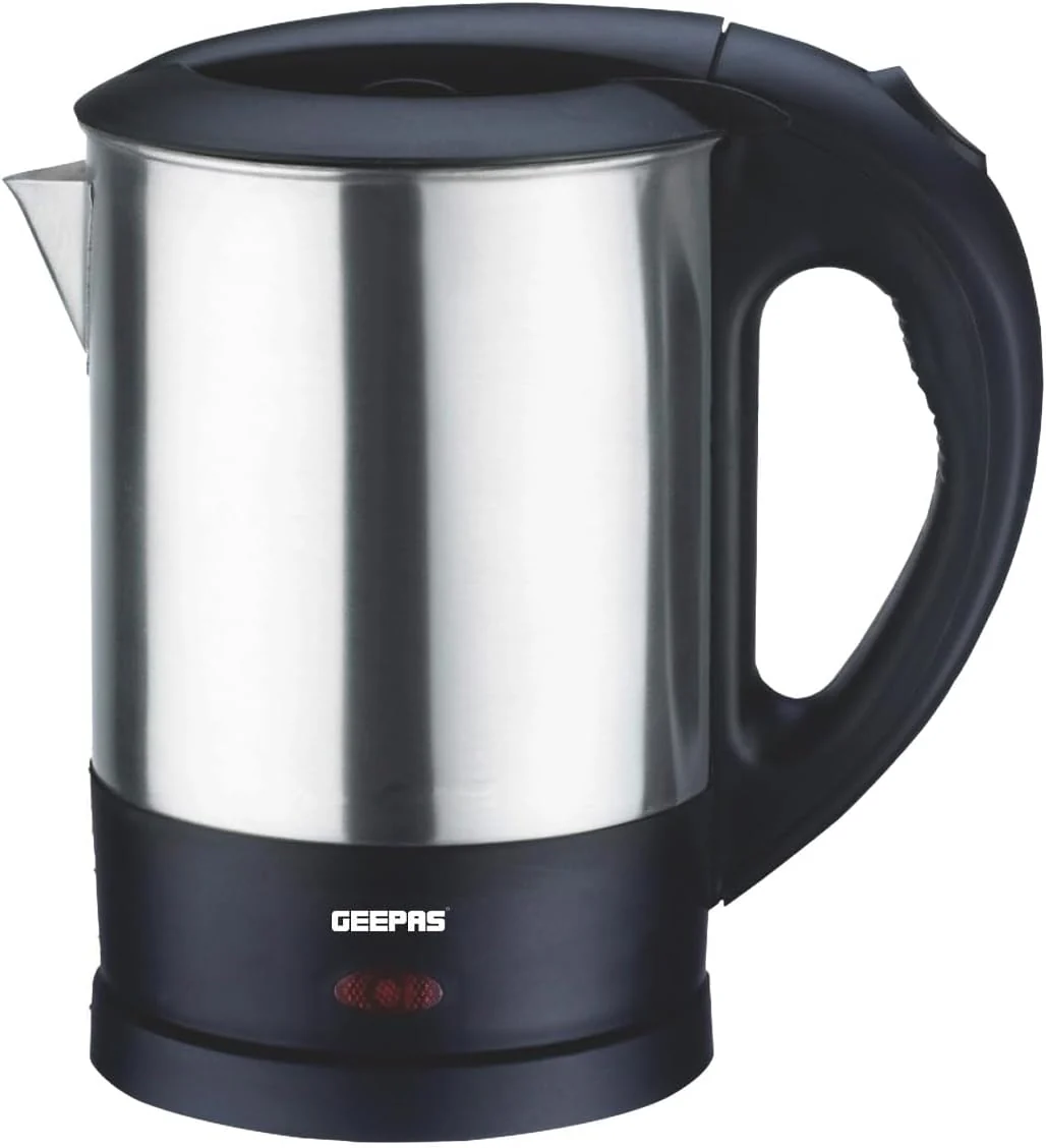Geepas GK5418 1350W Travel Electric Kettle - Stainless Steel Housing, Boil-Dry & Overheat Protection |Boiler for Hot Water, Tea & Coffee | 1.0L |
