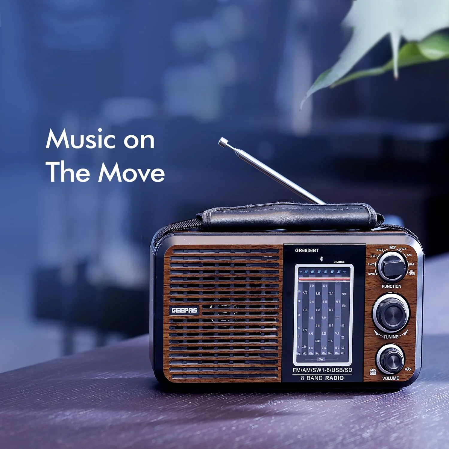 Geepas GR6836 8-Band Rechargeable Radio | Bluetooth, USB, SD Support | High Quality Audio | Portable Design with Long Battery Life - Image 2