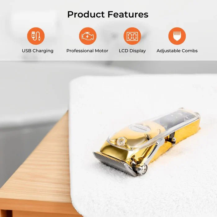 GEEPAS Professional Digital Hair Clipper  4 Adjustable Cutting Blades and 8 Different Length Limit Combs with LCD Display- GTR57504 - Image 2