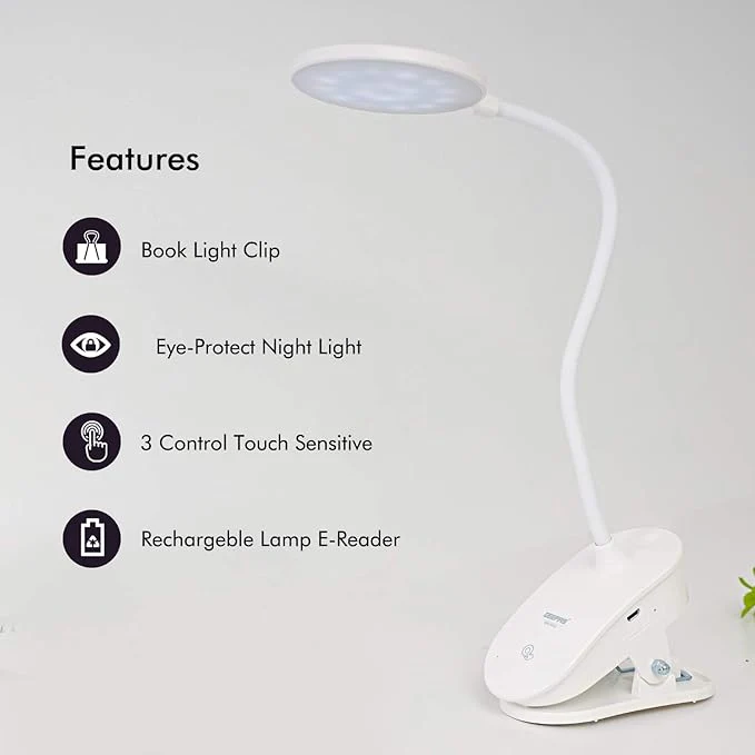 Geepas Rechargeable Desk Lamp, Large Luminescent Surface, GE53026 | Touch Sensitive Control | 3 Brightness Eye-Protect Night Light | Portable Lamp for E-Reader | Multifunctional - Image 3