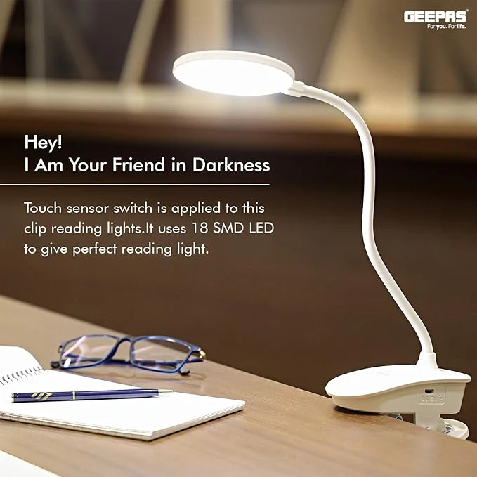 Geepas Rechargeable Desk Lamp, Large Luminescent Surface, GE53026 | Touch Sensitive Control | 3 Brightness Eye-Protect Night Light | Portable Lamp for E-Reader | Multifunctional - Image 5