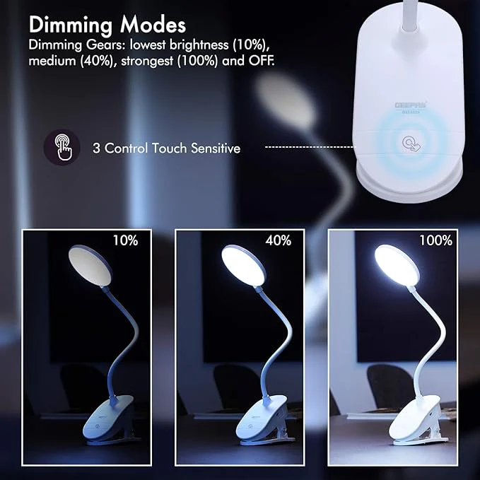 Geepas Rechargeable Desk Lamp, Large Luminescent Surface, GE53026 | Touch Sensitive Control | 3 Brightness Eye-Protect Night Light | Portable Lamp for E-Reader | Multifunctional - Image 6