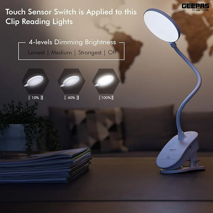 Geepas Rechargeable Desk Lamp, Large Luminescent Surface, GE53026 | Touch Sensitive Control | 3 Brightness Eye-Protect Night Light | Portable Lamp for E-Reader | Multifunctional - Image 7