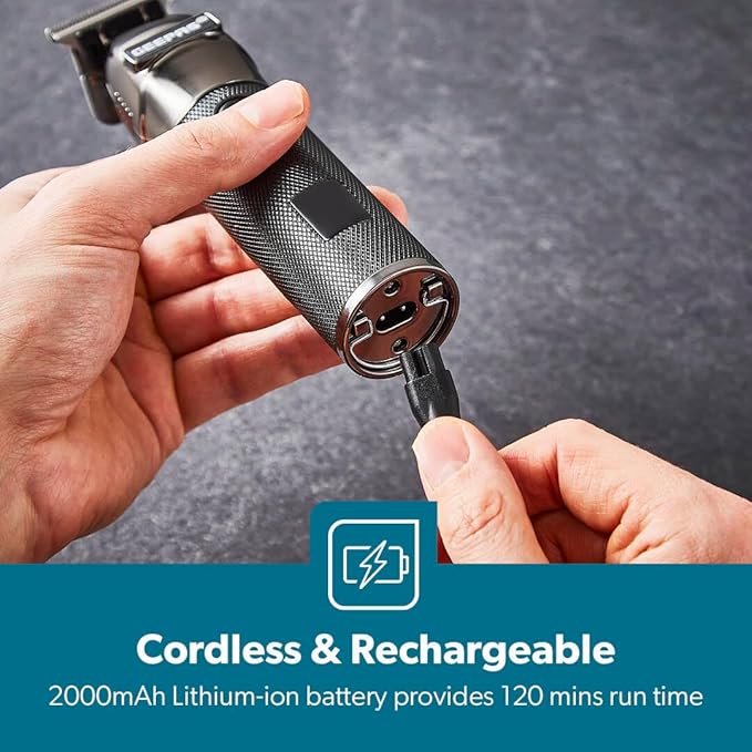 Geepas Rechargeable Hair Clipper with LED Display, GTR56028 | Lithium Battery, 120mins Working | Stainless Steel Blades | Travel Lock | USB Charging | 4 Guide Combs - Image 5