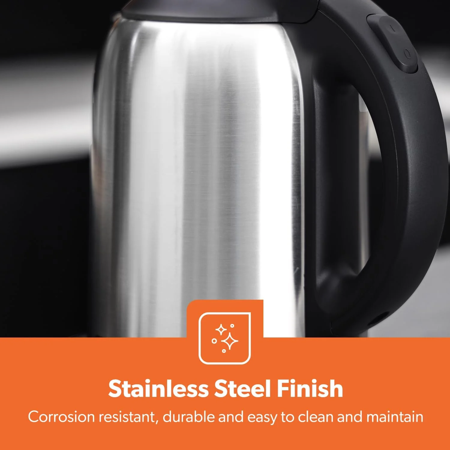 Geepas Stainless Steel Electric Kettle With Auto Shutt off and Boil Dry Protection 2 L 1800 W GK5466 Silver/Black - Image 2