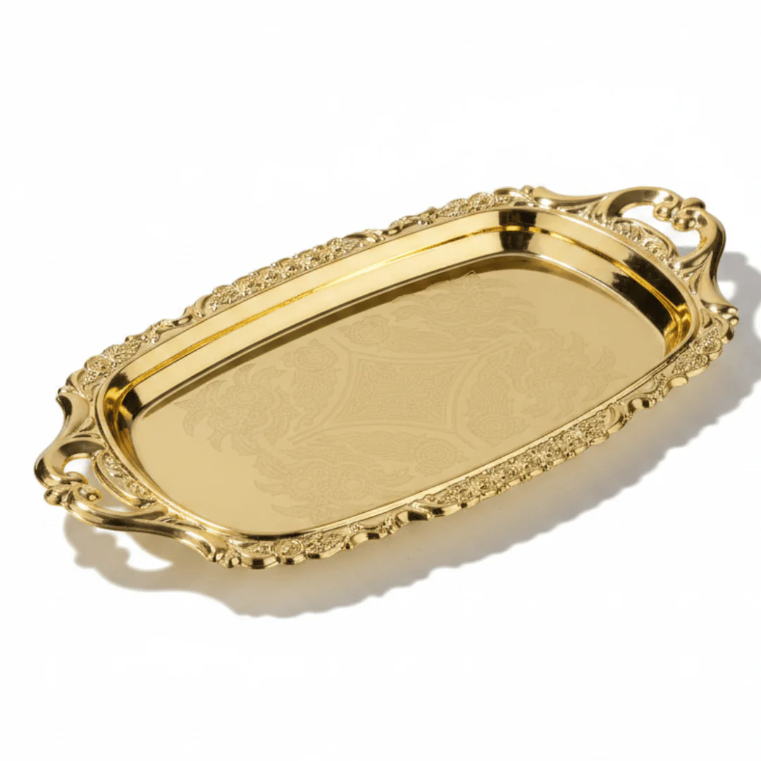 Germax Gold Metal Rectangle Snack Tray – 20×10cm | Ornate Baroque Serving Tray