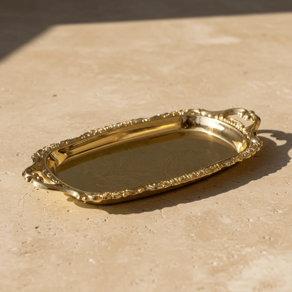 Germax Gold Metal Rectangle Snack Tray – 20×10cm | Ornate Baroque Serving Tray - Image 4