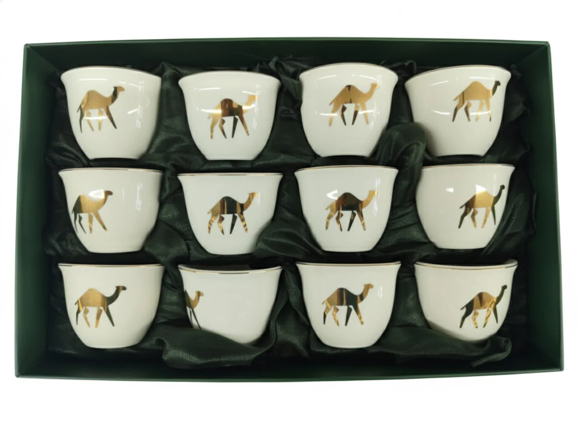 Germax 12 Pieces National Day Limited Edition Ceramic Cawa Cup Set – Traditional Camel Theme Design for Festive Serving - Image 2
