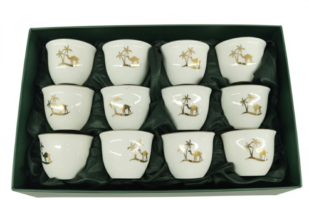 Germax 12 Pieces National Day Special Ceramic Cawa Cup Set – Elegant Camel Design Celebrating UAE Heritage - Image 2